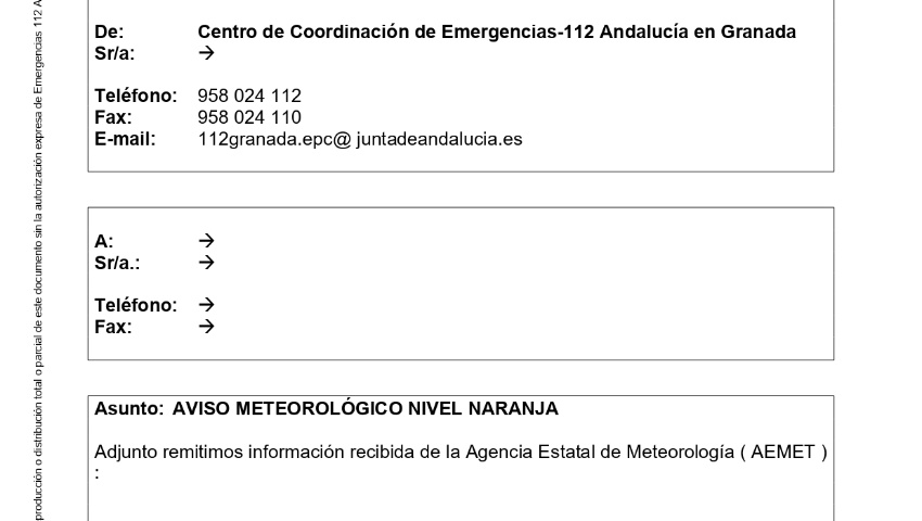 Aviso metereológico importante . Alerta naranja durante todo el día 5 de febrero de 2026